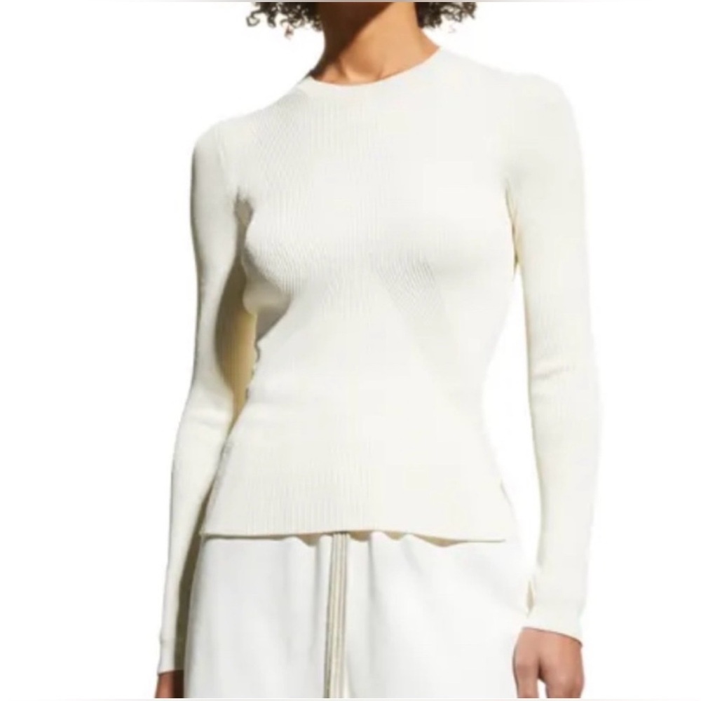 NWT Partow Krista Crew Sweater Cream White Long Sleeve Rib Top Italian Designer
